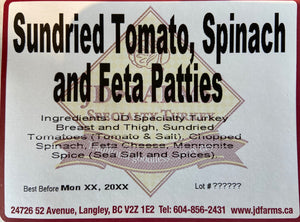 Sundried Tomato, Spinach & Feta Burger Patties